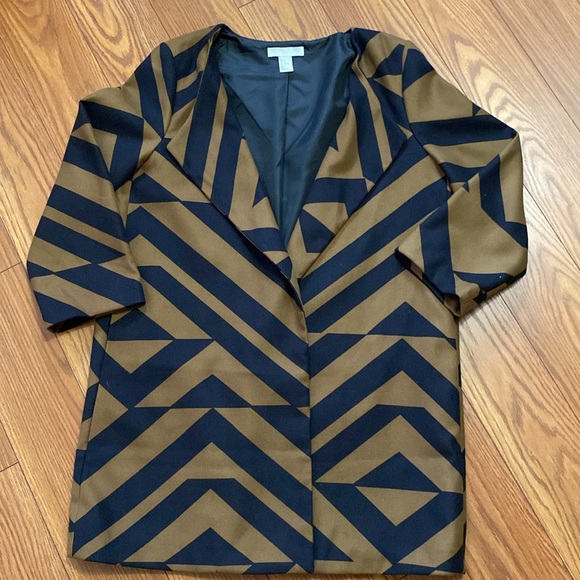 H&M women’s blazer jacket 3/4 sleeves abstract tan & black geometric print 10 - Picture 15 of 16